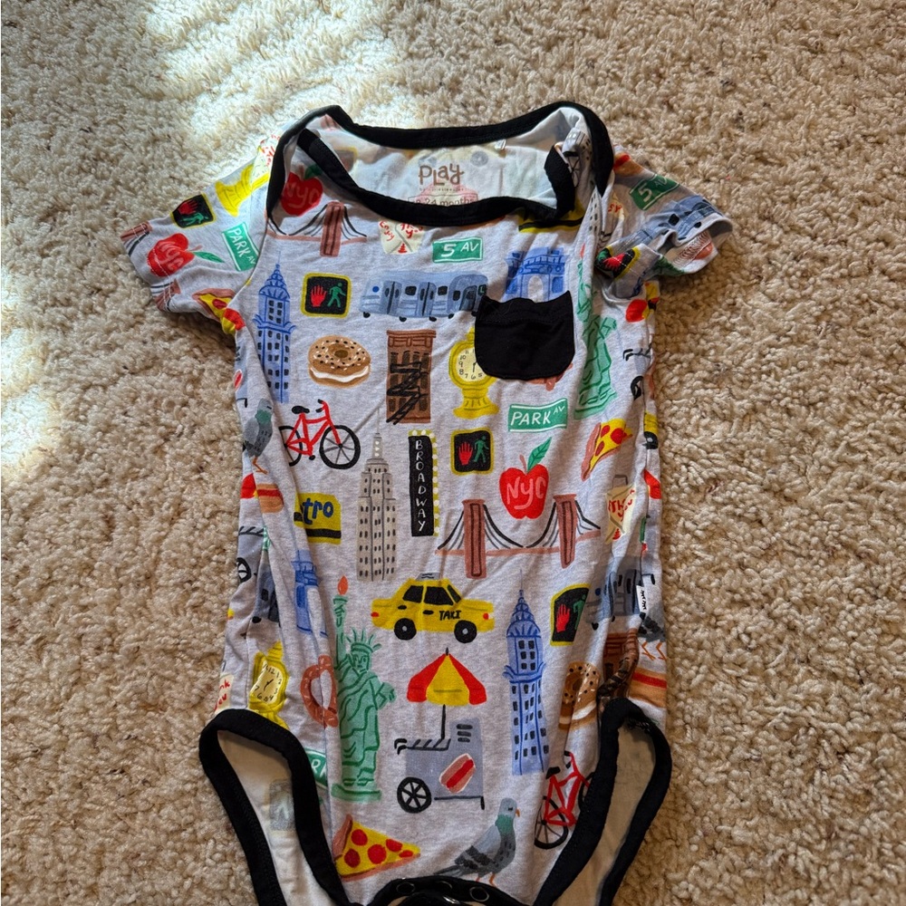 Little Sleepies Gray One-Piece Bodysuit with Black Trim and Multicolor NYC Print